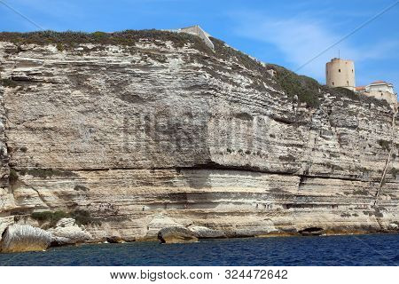 Cliffed Coast In Bonifacio Town With Stairway Of Aragon King