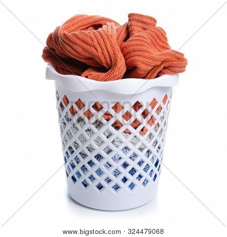 Bin With Clothing On White Background Isolation