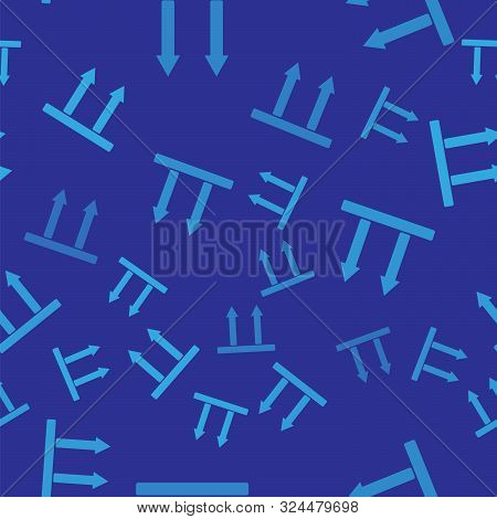 Blue This Side Up Icon Isolated Seamless Pattern On Blue Background. Two Arrows Indicating Top Side 