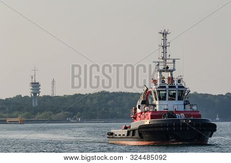 Fireboat - Red Ship On The Background Of The Sea Port