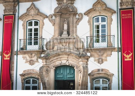 Braga, Portugal - May 23, 2018: View Of Braga Town Hall Decorated For Braga Romana City Day On A Spr