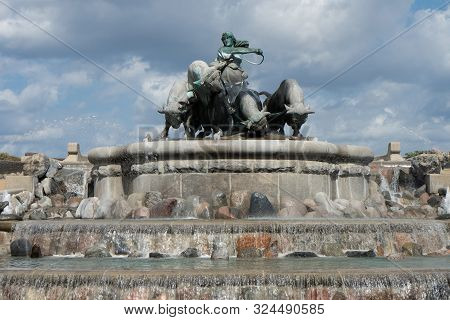 Copenhagen, Denmark, August,15, 2019: A View Of The Historic Gefion Fountain In The City Of Copenhag