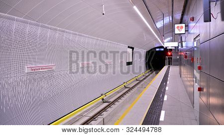 Warsaw,poland. 27 September 2019. Second Line Of Warsaw Subway System. Warsaw Metro Station Interior