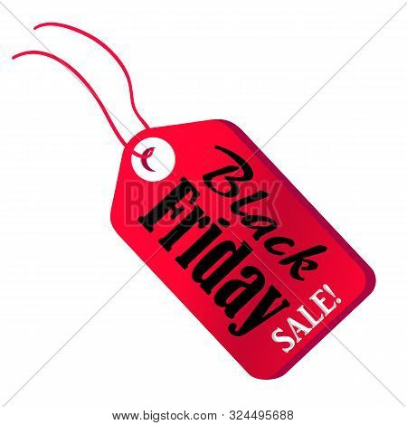 Black Friday Sale Red Tag On Thread. Sale Stamp Isolated Vector Illustration. Digital Marketing Or P