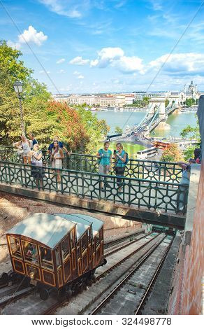 Budapest, Hungary - September 2019: Old Funicular Railway In The City Budapest Castle Hill Funicular