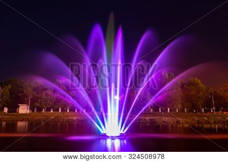 An Fountain On The Water In The Center Of The Anapka River Bed, Anapa Resort City