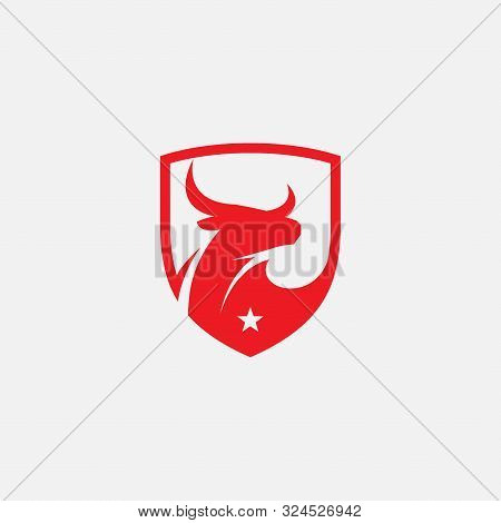 Bull Logo Design Vector, Bull Shield Illustration, Long Horned Icon, Buffalo Icon Vector