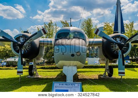 Daejeon, South Korea; September 19, 2019: Front View Of Grumman S-2e Tracker Aircraft On Display At 