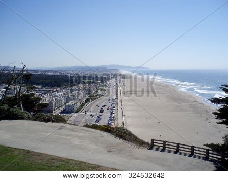 Walkway In Sutro Heights With View Of Ocean Beach, The Great American Highway And Sunset District In