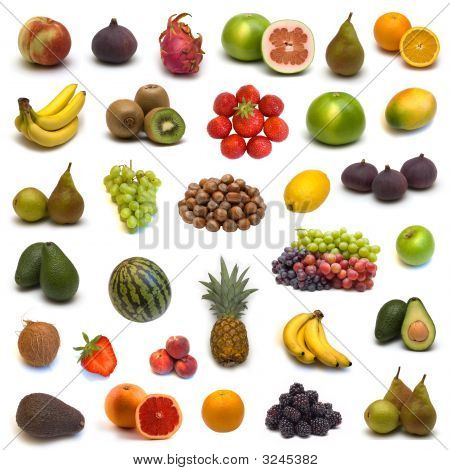 Página grande de frutas e nozes