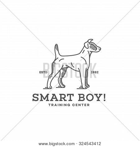 Smooth Fox Terrier Logo Design Template In Linear Style. Vector Illustration.