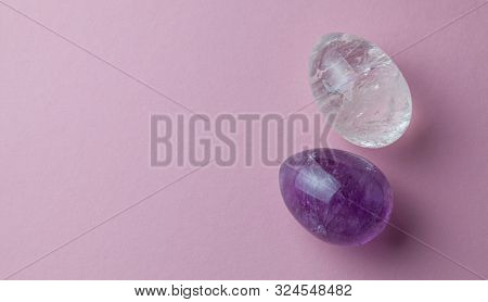 Yoni Egg. The Simulator Of The Female Genital Organs, Vagina. Egg Of Stone. Copy Space For Text.