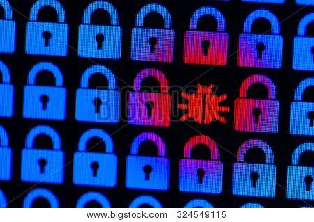 Bug As A Symbol Of Malware And A Trojan Virus In The Program Code. Hacking And Theft Of Personal Inf
