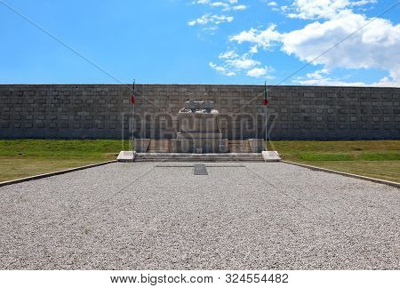 Pederobba, Tv, Italy - June 23, 2019: Memorial French Military Cemetery With Flags