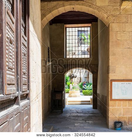 Cairo, Egypt- May 5 2015: Stone Vaulted Bricks Passage Leading To The Courtyard Of Historic Beit El 
