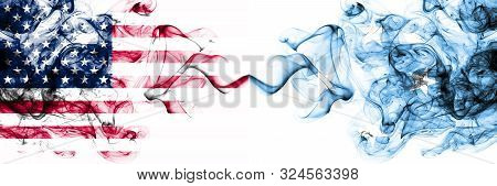 United States Of America Vs Micronesia, Micronesian Smoky Mystic Flags Placed Side By Side. Thick Co