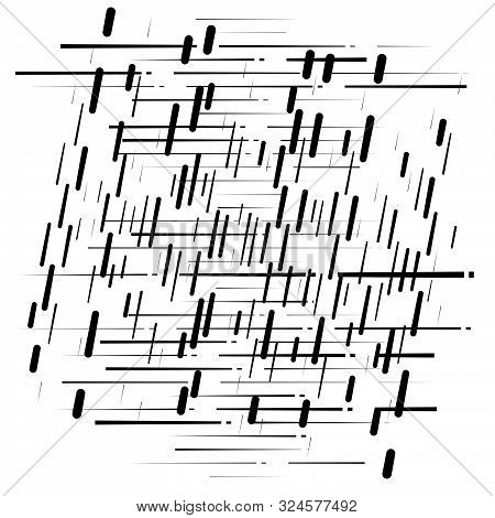 Dashed Irregular Lines. Segment Horizontal Stripes / Lines. Straight Parallel Streaks, Strips, Lines
