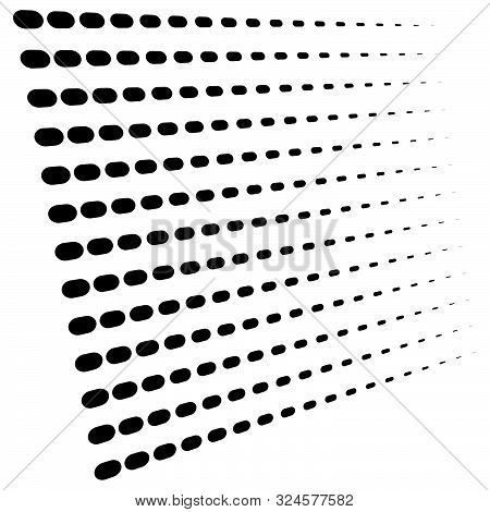 3D Segmented, Dashed Lines Geometric Pattern. Vanish, Diminish Strips In Perspective. Irregular Stri