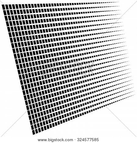 3D Segmented, Dashed Lines Geometric Pattern. Vanish, Diminish Strips In Perspective. Irregular Stri