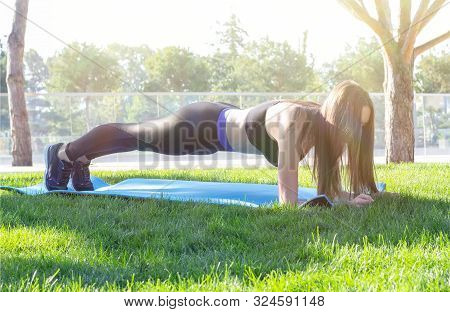 Strap. Fitness. Athlete Girl, Thlete Exercise At Outside, Woman Fitness. Young Beautiful Woman Stret