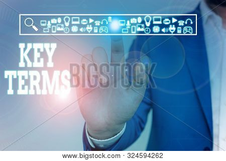 Writing Note Showing Key Terms. Business Photo Showcasing Words That Can Help A Demonstrating In Sea