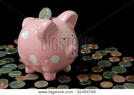 Pink Polka Dot Piggy Bank With Cash