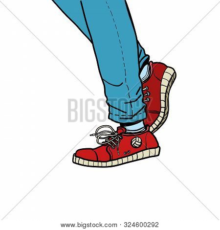 Male Legs Walk. Close-up Of Body Part. Comic Cartoon Pop Art Retro Vector Illustration Drawing
