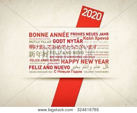 Happy New Year Vintage Greentings Card From The World In Different Languages