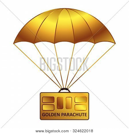 Vector Iiilustration Of Golden Parachute With Case. Business Concept.