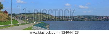 Panoramic View Of The Sviyaga River Embankment. Town Of Sviyazhsk, Republic Of Tatarstan, Russia.