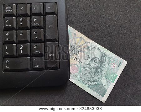 Computer Numeric Keypad And Czech Banknote Of 100 Korun