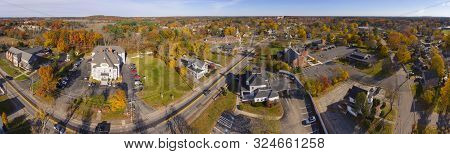Tewksbury Historic Town Center Aerial View Panorama On Main Street In Fall, Tewksbury, Massachusetts