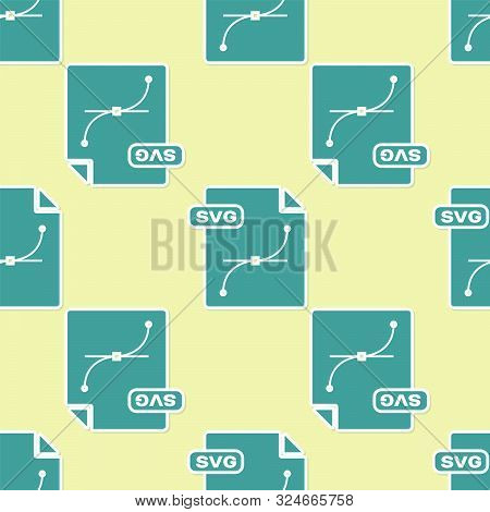 Green Svg File Document. Download Svg Button Icon Isolated Seamless Pattern On Yellow Background. Sv