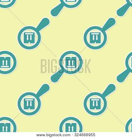 Green Search Package Icon Isolated Seamless Pattern On Yellow Background. Parcel Tracking Symbol. Ma