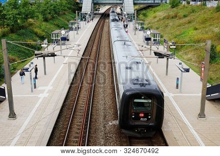 Copenhagen, Denmark - September 4, 2019: High Angle Rear View Of The Orestad Railroad Station With E