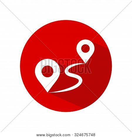Distance Locations Icon Vector, Isolated On Red Circle