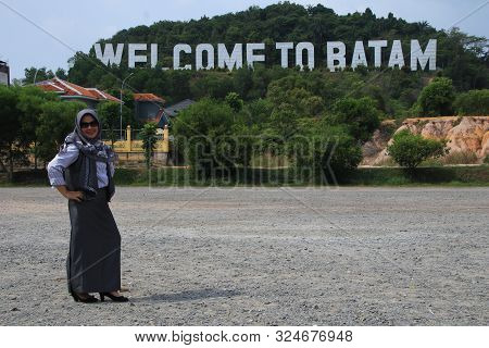 Welcome To Batam In Batam Island, Indonesia - August 7, 2019, Large Welcome Word To Batam Island Ind