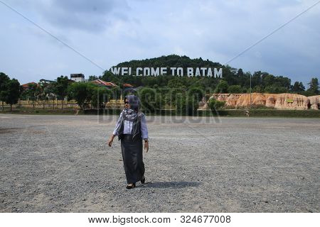 Welcome To Batam In Batam Island, Indonesia - August 7, 2019, Large Welcome Word To Batam Island Ind