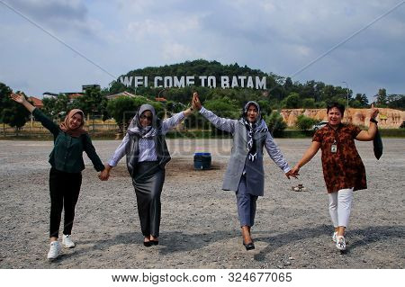 Welcome To Batam In Batam Island, Indonesia - August 7, 2019, Large Welcome Word To Batam Island Ind