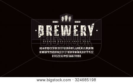 Stock Vector Sans Serif Font With Initial Letters And Numbers For Logo And Headline Design. Print On