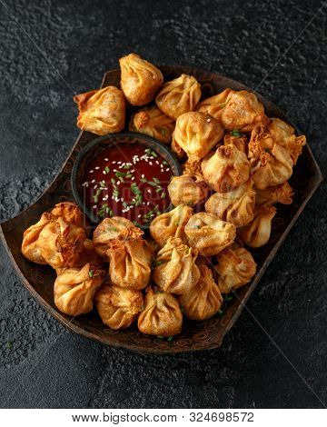 Chinese Takeaway Finger Food Vegetable Wontons With Sweet Chilli Dip Sauce