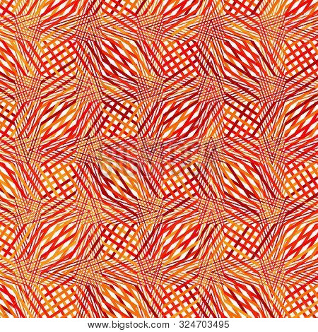 Intersected, Interweaved Irregular Lines, Stripes Orange, Yellow Grid Pattern. Interlocking, Weaved