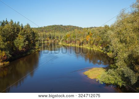 City Sigulda, Latvia Republic. River And Wood Valley In Autumn. 27. Sep. 2019