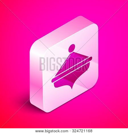 Isometric Hanukkah Dreidel Icon Isolated On Pink Background. Silver Square Button. Vector Illustrati