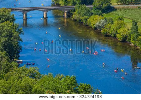 view over river of the Dordogne valley from Domme, Aquitane, France