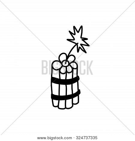 Informative Banner Sketch Dynamite Hand-drawn. Burning Cord Dynamite. High Explosive Mixture Based O