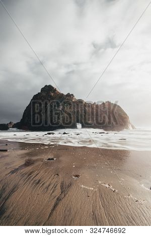 Pfeiffer Beach Is A Rocky Coastling Situated At The Big Sur West Coast Of California. Tourism, Trave