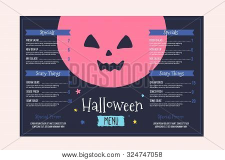 Modern Halloween Menu Design. Food Design For Special Holiday. Autumn Background, Spooky Flyer For R