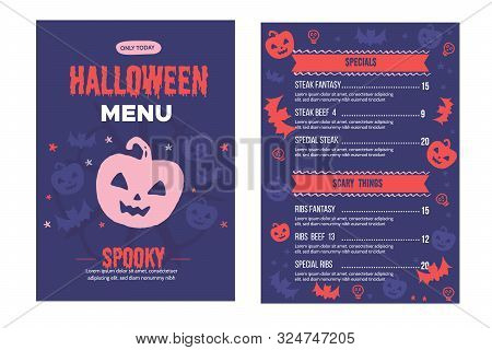 Modern Halloween Menu Design. Food Design For Special Holiday. Autumn Background, Spooky Flyer For R