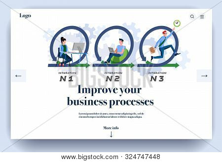 Web Page Flat Design Template For Improve Your Business Processes. Landing Page Online Organization 
